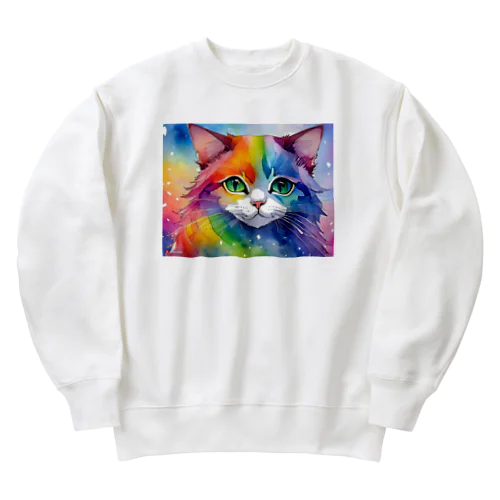 虹色ネコちゃん Heavyweight Crew Neck Sweatshirt