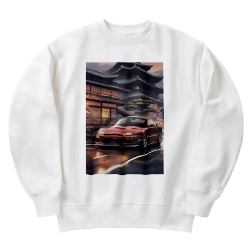 赤いスポーツカーと日本の風景 Heavyweight Crew Neck Sweatshirt