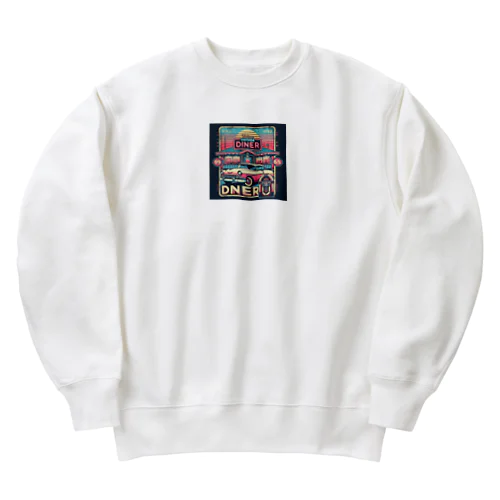 クラシックカーとレトロなダイナーのデザイン Heavyweight Crew Neck Sweatshirt