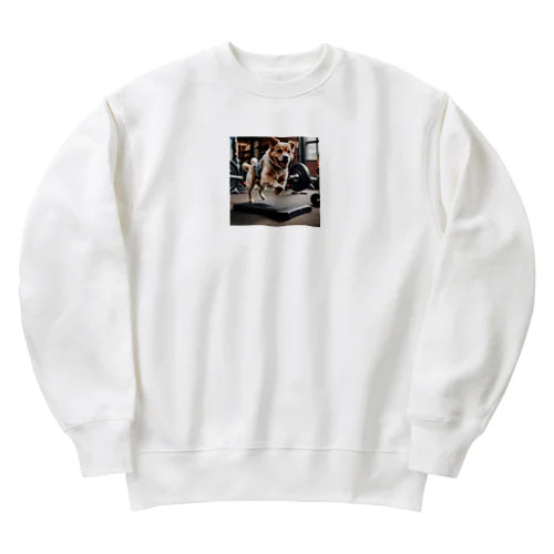 バーベルを飛び跳ねる犬 dog barbel Heavyweight Crew Neck Sweatshirt