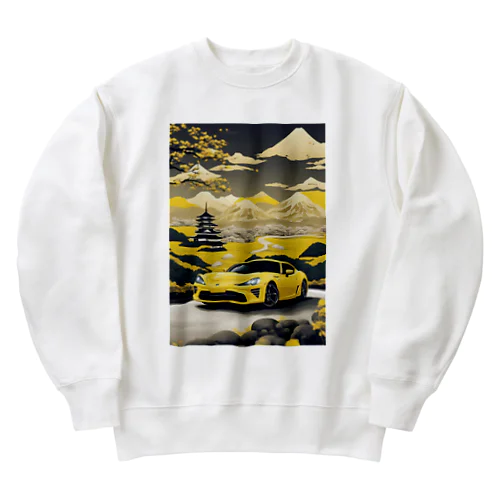 黄色いスポーツカーと日本の風景4 Heavyweight Crew Neck Sweatshirt