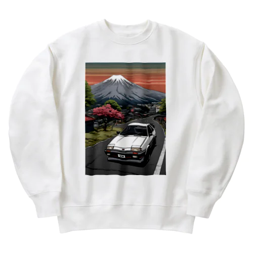 白いスポーツカーと日本の風景2 Heavyweight Crew Neck Sweatshirt