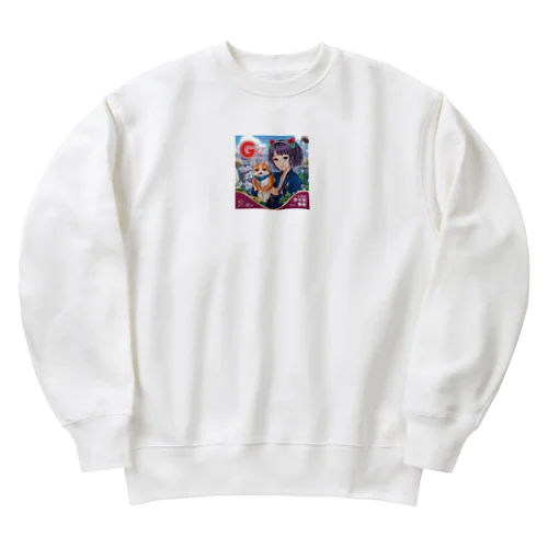 少女とかわいい猫 Heavyweight Crew Neck Sweatshirt