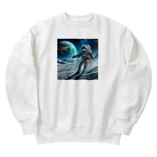 月面をスキーする宇宙飛行士 Heavyweight Crew Neck Sweatshirt