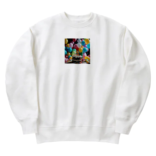 カラフル風船とバースデーケーキ Heavyweight Crew Neck Sweatshirt