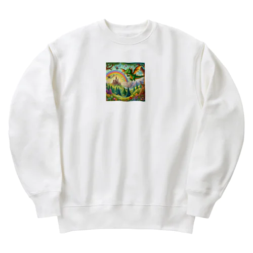 かわいいにじ色の恐竜 Heavyweight Crew Neck Sweatshirt