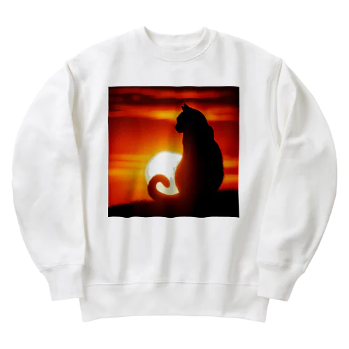 夕日と猫 Heavyweight Crew Neck Sweatshirt