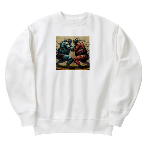 相撲をする人型ロボットたち Heavyweight Crew Neck Sweatshirt