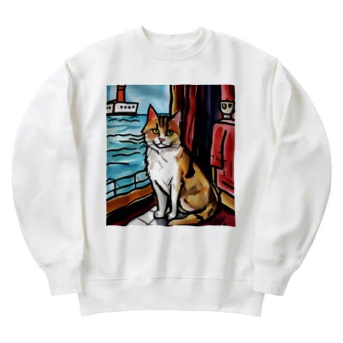 豪華客船の旅はいいにゃー Heavyweight Crew Neck Sweatshirt