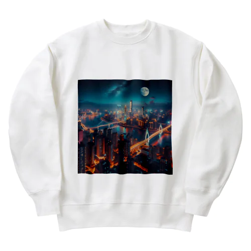 月夜に輝く未来都市 Heavyweight Crew Neck Sweatshirt