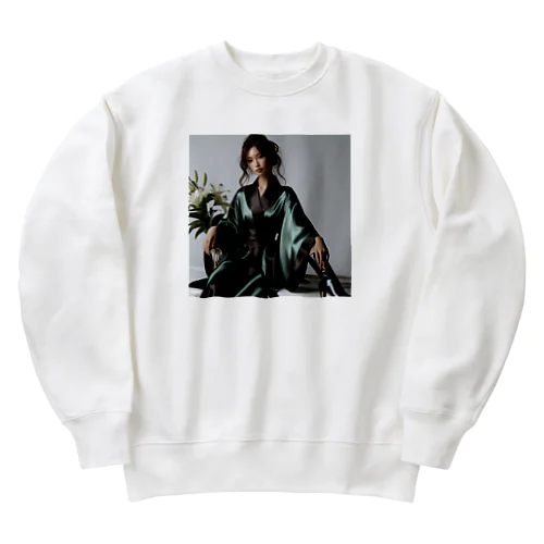 着物にブーツに美女 Heavyweight Crew Neck Sweatshirt