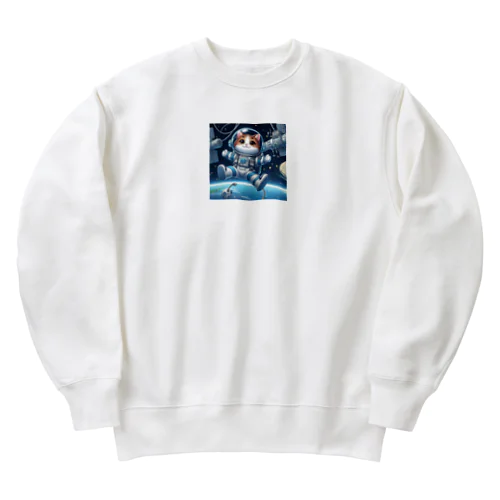 宇宙で漂う宇宙飛行猫 Heavyweight Crew Neck Sweatshirt