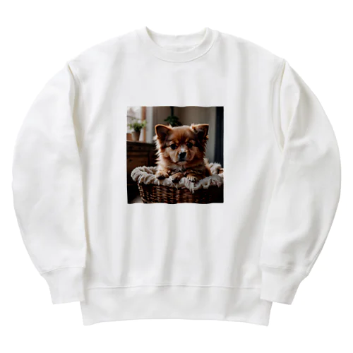 バスケットからのぞくワンちゃん Heavyweight Crew Neck Sweatshirt