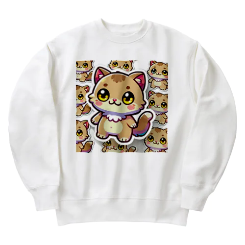 ふんわりした薄茶色に包まれた、ふんわりとした猫 Heavyweight Crew Neck Sweatshirt