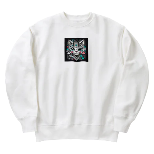 幾何学模様の猫003 Heavyweight Crew Neck Sweatshirt