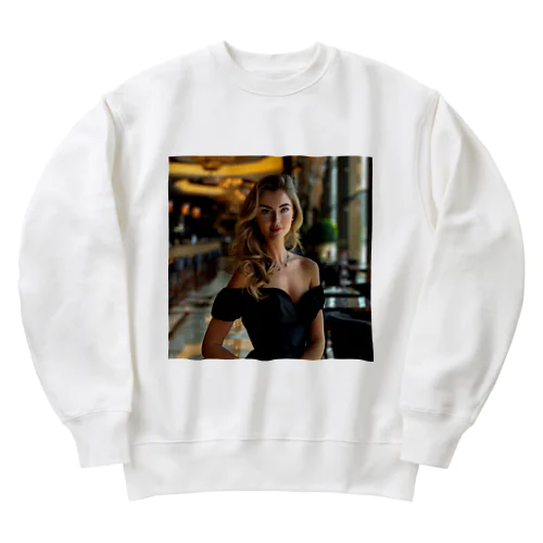 ドバイの豪華なホテルでブラックドレスを着た素敵な女性sanae2074 Heavyweight Crew Neck Sweatshirt