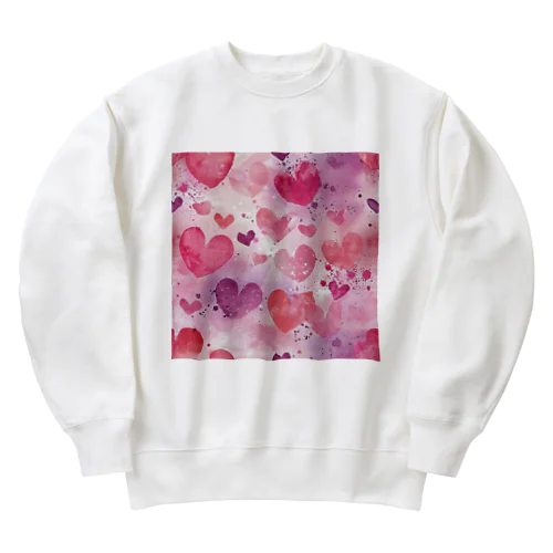 ハート　赤　ピンク　青　可愛い Heavyweight Crew Neck Sweatshirt