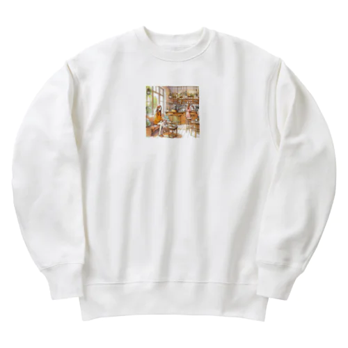 カフェでくつろぐ女の子 Heavyweight Crew Neck Sweatshirt