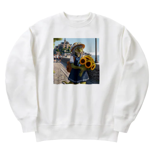 憧れの街来た女性のトカゲ人 Heavyweight Crew Neck Sweatshirt