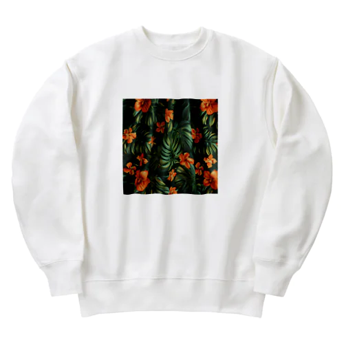 オレンジ色のハイビスカスの花 Heavyweight Crew Neck Sweatshirt