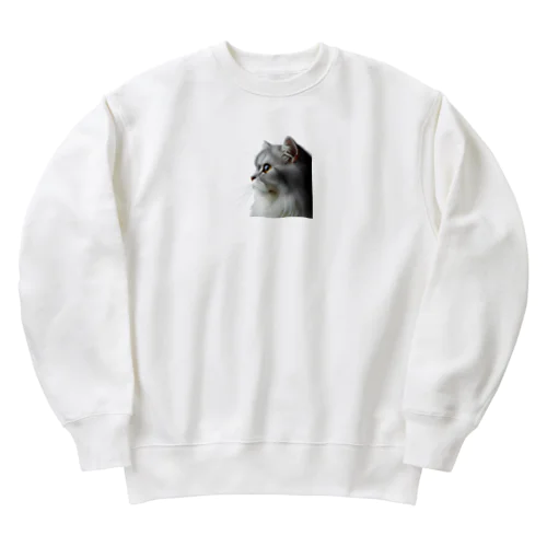 愛らしいネコの横顔 Heavyweight Crew Neck Sweatshirt