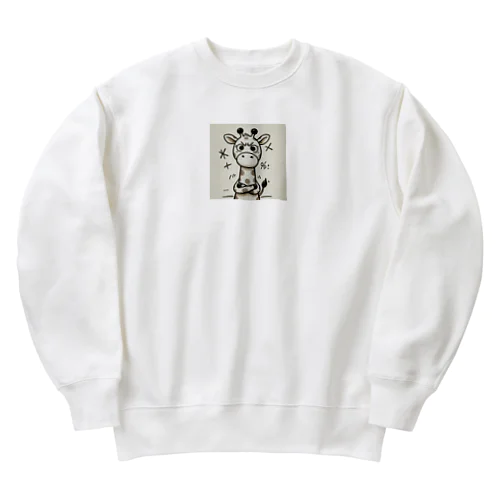 フリーハンドで描かれたイラストに、怒って腕組みをするキリン Heavyweight Crew Neck Sweatshirt