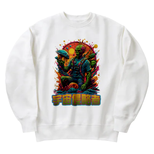 Alien Invader - Colorful Sci-Fi Illustration Heavyweight Crew Neck Sweatshirt