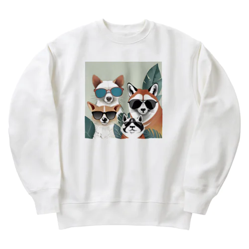 個性的なサングラスをかけた動物たち Heavyweight Crew Neck Sweatshirt