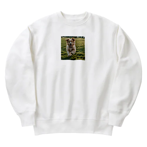 駆け寄って来る子犬 Heavyweight Crew Neck Sweatshirt