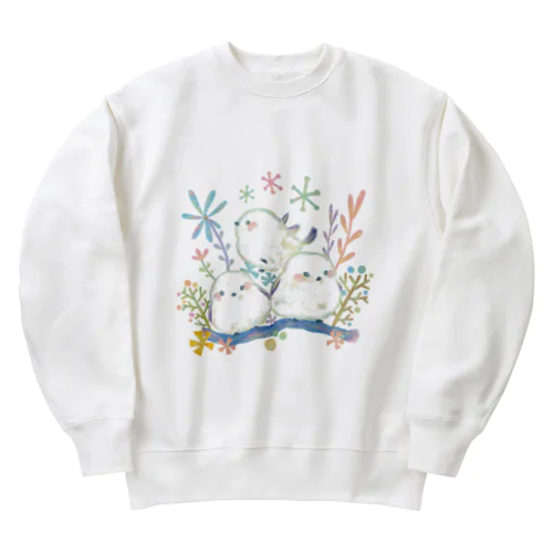 3羽のシマエナガ Heavyweight Crew Neck Sweatshirt