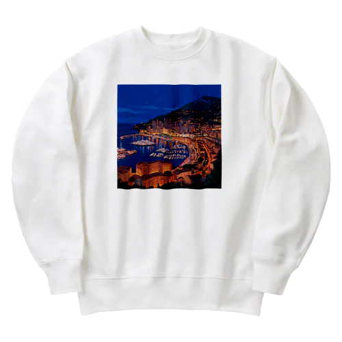 【絶景ピクセルアート】モナコの夜景 Heavyweight Crew Neck Sweatshirt