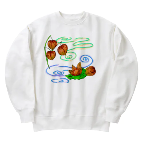 枝つきホオズキ 水紋（和柄）その2 Heavyweight Crew Neck Sweatshirt