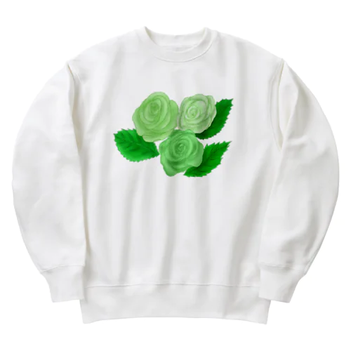 緑のバラ3輪 輪郭緑色 Heavyweight Crew Neck Sweatshirt