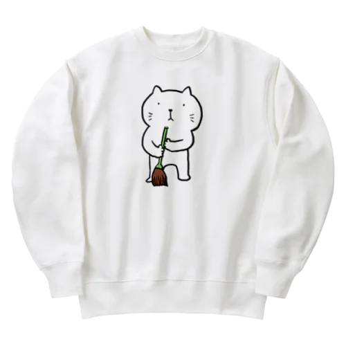 ねこ管理人掃除中 Heavyweight Crew Neck Sweatshirt