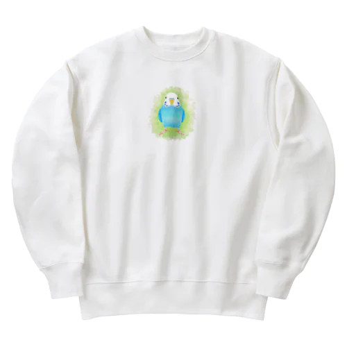 ほんわかセキセイインコ　ブルー【まめるりはことり】 Heavyweight Crew Neck Sweatshirt