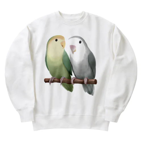 コザクラインコ　モーブとオリーブ【まめるりはことり】 Heavyweight Crew Neck Sweatshirt