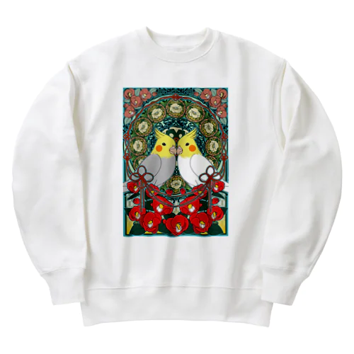 オカメインコ椿【まめるりはことり】 Heavyweight Crew Neck Sweatshirt