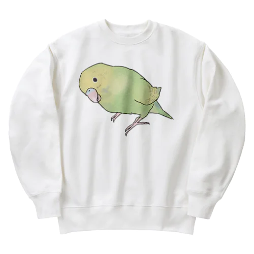 首傾げ　スパングルセキセイインコちゃん【まめるりはことり】 Heavyweight Crew Neck Sweatshirt