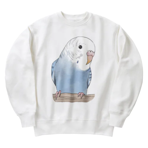 おしゃまな止まり木セキセイインコちゃん【まめるりはことり】 Heavyweight Crew Neck Sweatshirt