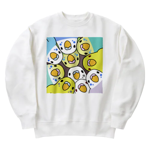 みっちりむっちり過密セキセイインコさん【まめるりはことり】 Heavyweight Crew Neck Sweatshirt