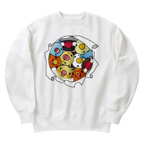 三密です！むちむち鳥まみれ【まめるりはことり】 Heavyweight Crew Neck Sweatshirt