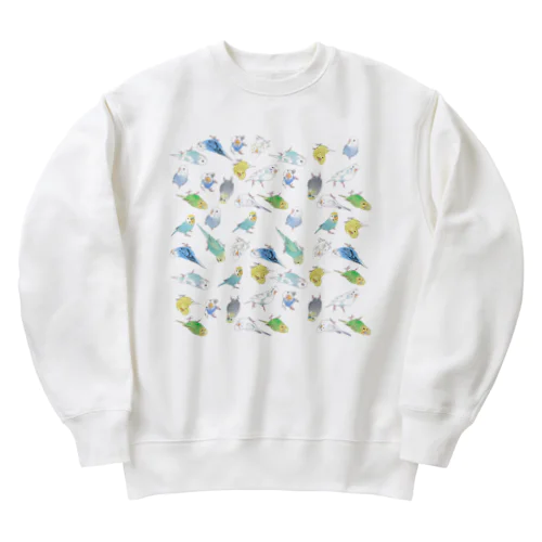 めっちゃセキセイインコちゃん【まめるりはことり】 Heavyweight Crew Neck Sweatshirt