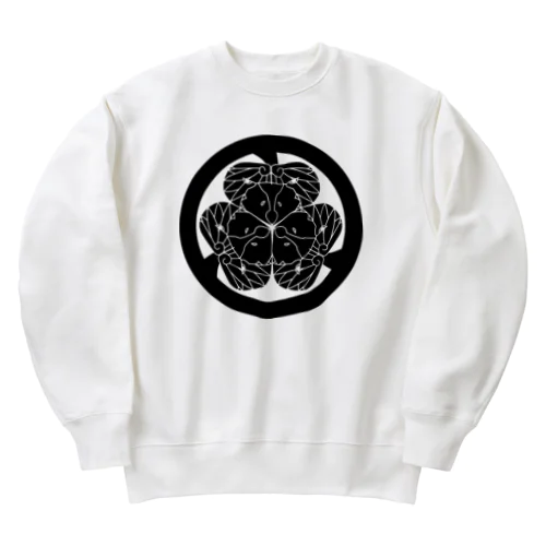 動物家紋。H.T.（三つ葉葵ハシビロコウ）黒 Heavyweight Crew Neck Sweatshirt