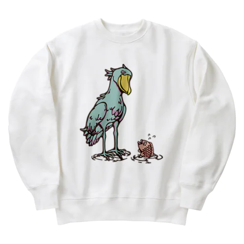 ハシビロコウとサカナ‐カラフル Heavyweight Crew Neck Sweatshirt