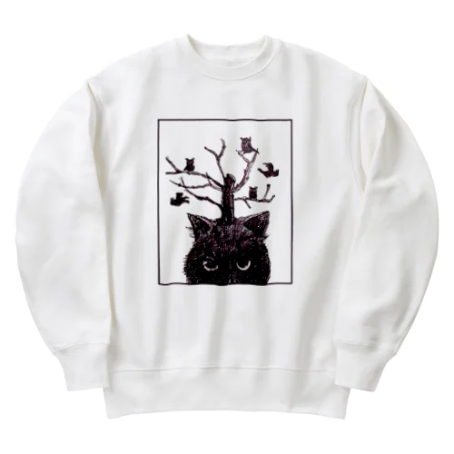 猫とフクロウ Heavyweight Crew Neck Sweatshirt