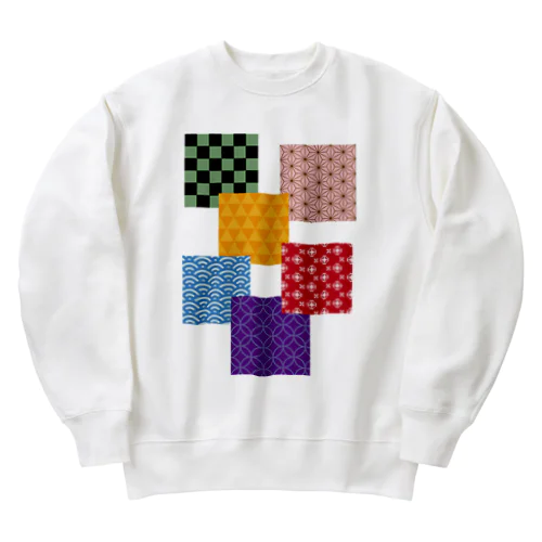 和柄パッチワーク風 Heavyweight Crew Neck Sweatshirt