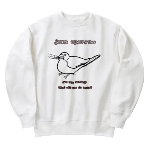 羽根くわえ文鳥 線画 Heavyweight Crew Neck Sweatshirt