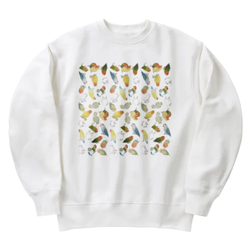 たっぷりラブバード（コザクラインコ・ボタンインコ）ちゃん【まめるりはことり】 Heavyweight Crew Neck Sweatshirt