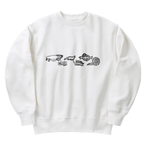 並ぶ古代生物たち（短い版） Heavyweight Crew Neck Sweatshirt