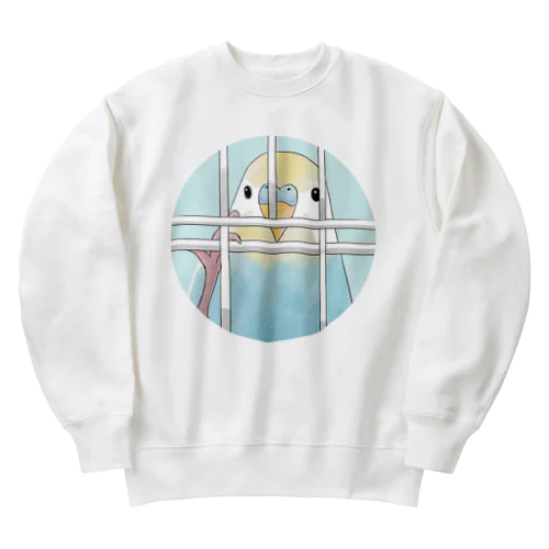 可愛いのぞき見セキセイインコちゃん【まめるりはことり】 Heavyweight Crew Neck Sweatshirt